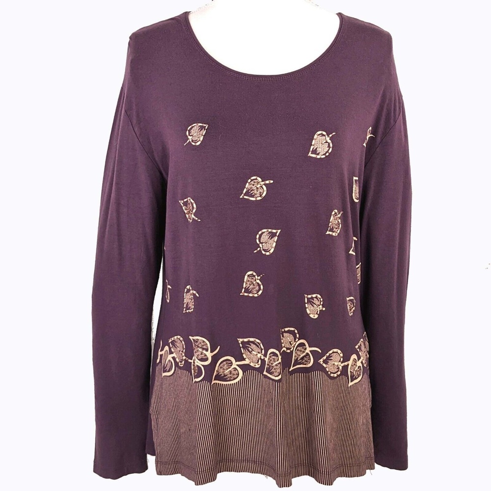 Oreya Women's LG Purple Beaded Tee Tunic Top Made in Turkey